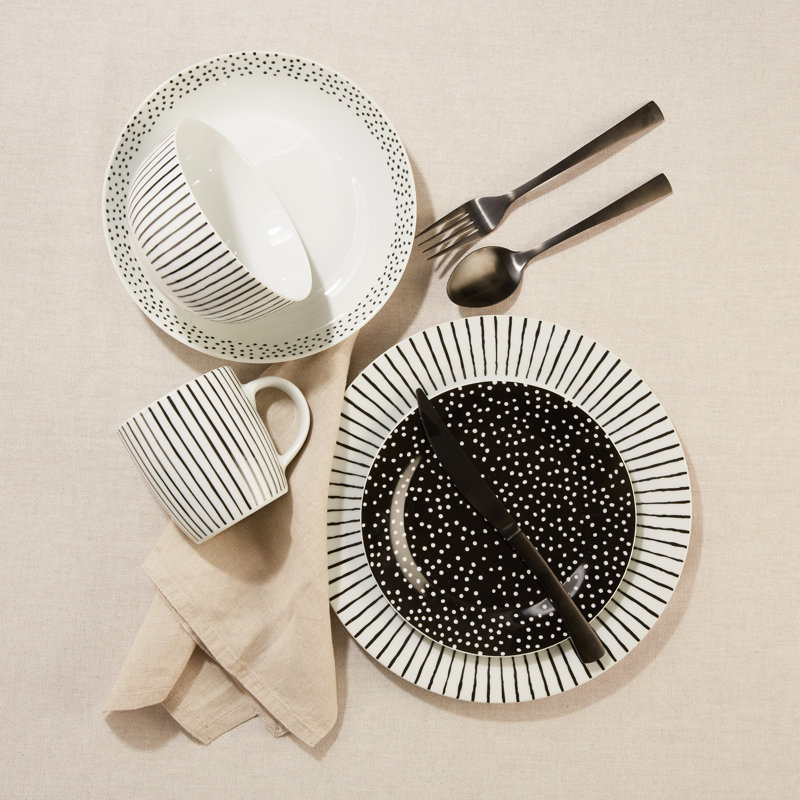 20pc Betsy Dinner Set, Black/White