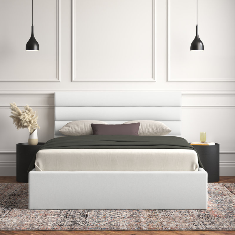 Ruma Upholstered Platform Bed, White, Queen