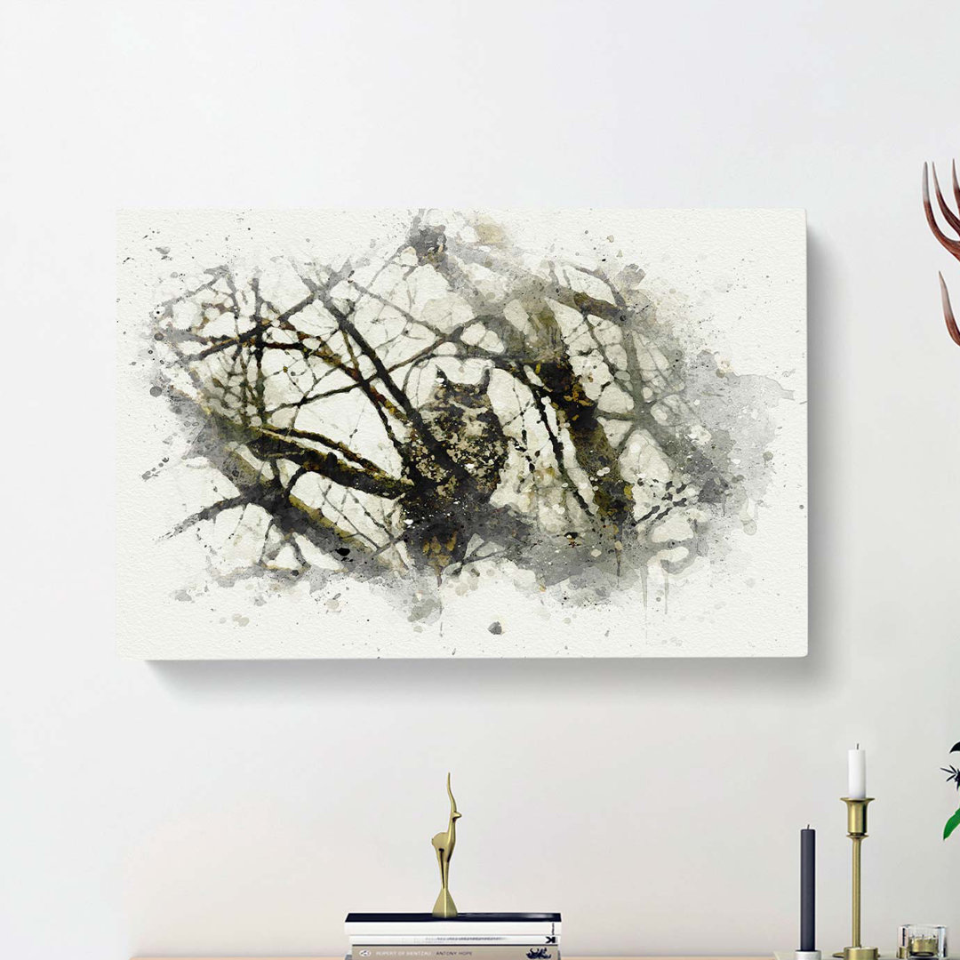 Great Horned Owl Resting in Abstract - Wrapped Canvas