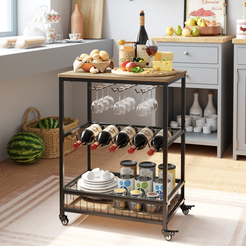 Metal Bar Cart, Rustic Brown