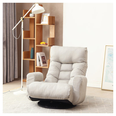 Adjustable Metal Frame Lounge Chair with 5-Position Recline, Gray Linen-Blend Gaming Seat for Bedroom or Living Room
