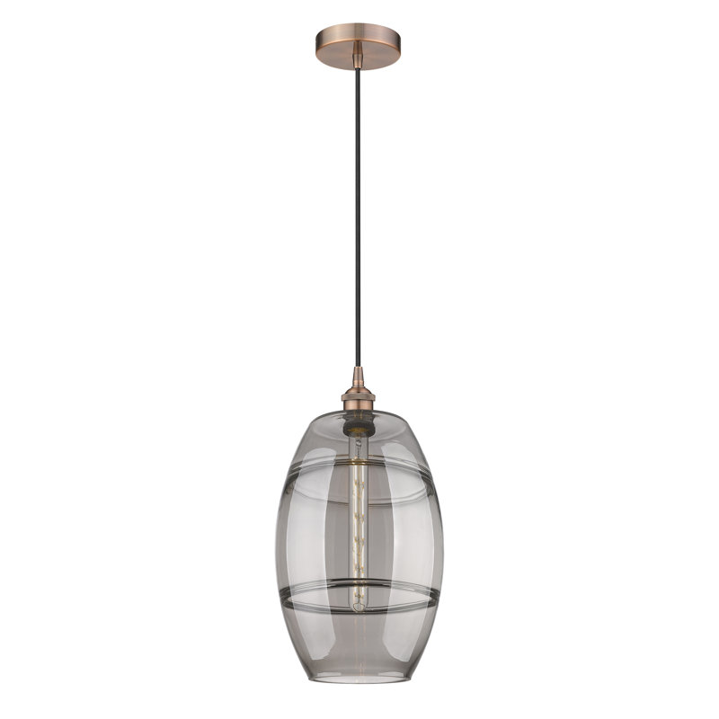 Mini-luminaire suspendu 1 lumière Edison Bettylou-616-G557, H 18,5 po x l 10 po x P 10 po, Gris fumée clair, Cuivre antique