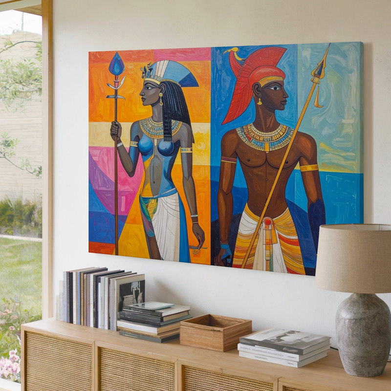 Art mural sur toile, divinités égyptiennes abstraites, Pop Art fusion de Horus et déesse, H 9 po x l 12 po