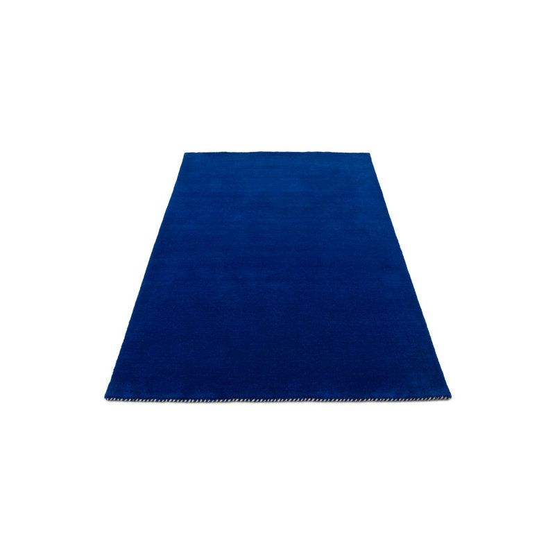 Solid Colour Wool Hand Woven Area Rug, Rectangle 80 x 150cm, Blue / White / Grey