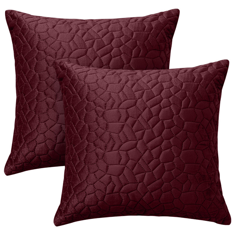 Aspire Homeware Geometric Square Velvet Cushion Covers, Burgundy, Pack of 2