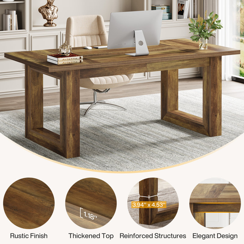 63-Inch Rectangular Wooden Executive Computer Desk, Brown