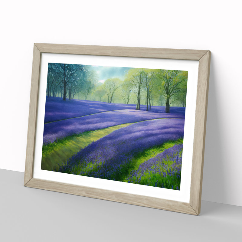 Watercolour Bluebell Field - Single Picture Frame Print, 46cm H x 64cm W x 2cm D, Oak Framed