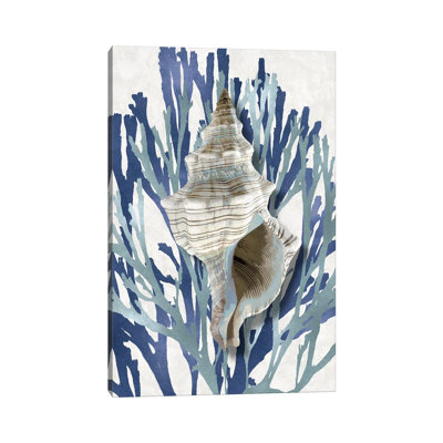 Coquille corail bleu turquoise III - Estampe numérique sur toile tendue avec châssis
