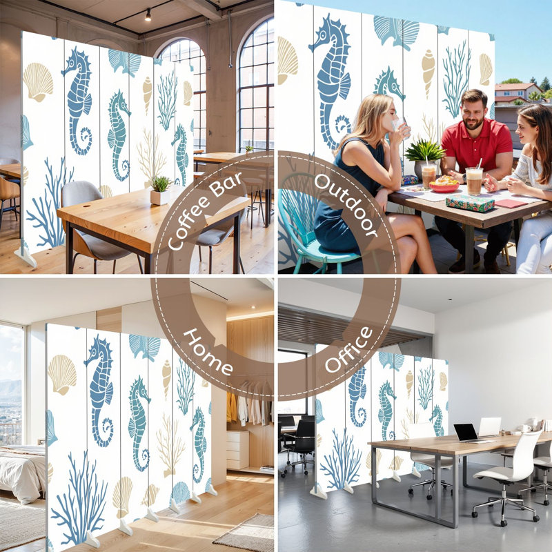 Paravent 6 panneaux à cloison pliable Royal Summer Seashell Seahorse