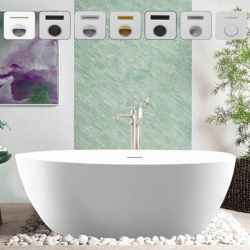 Baignoire autoportante en acrylique 59 po. X 32 po. Vanity Art, Blanc / trop-plein intégré