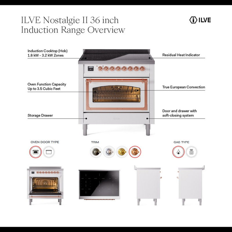 ILVE Nostalgie II 36 in Induction Range, Glossy Black/Bronze