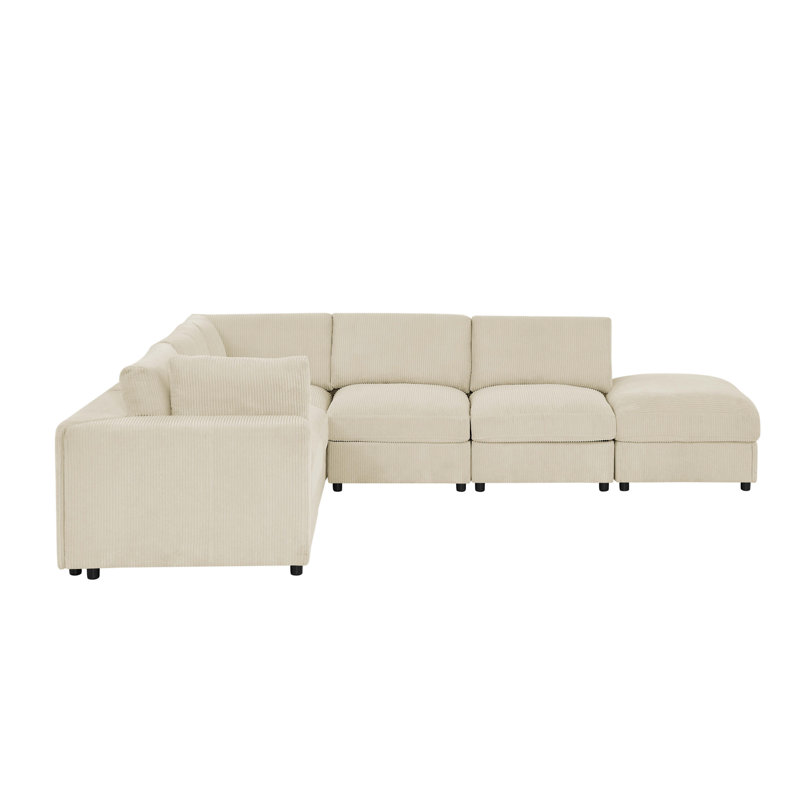Canapé modulaire réversible en velours côtelé, Velours côtelé beige, H 33 po x l 104 po x P 122 po