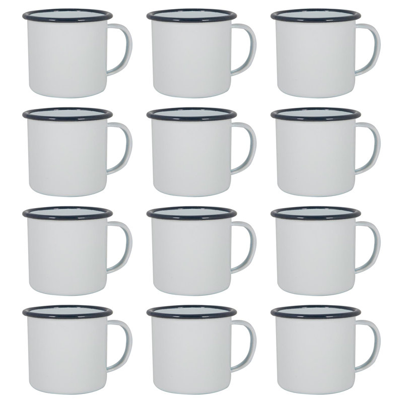 Enamelware Camping Mug, White/Dark Blue, 12