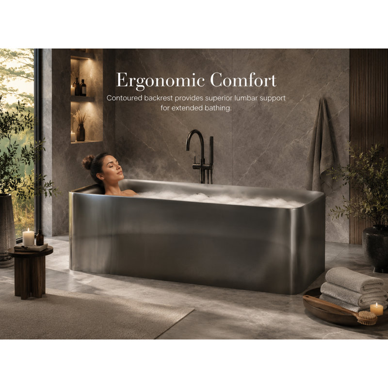 Vast Studio 70.9” x 31.7” Aged Silver/White Freestanding Rectangular Bathtub – Deep Soaking Luxury Tub with Minimalist Architectural Design & Metallic Premium Finish