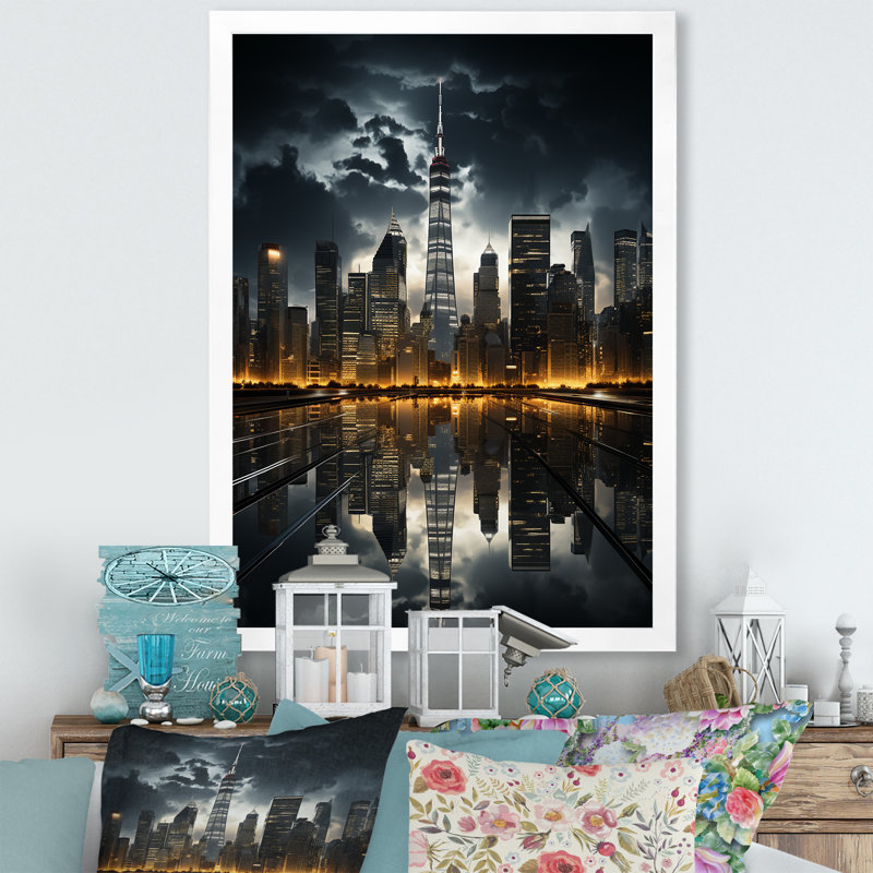 Hoddesdon gratte-ciel monochromatique Metropolis II - impression, Cadre photo blanc, H 44 po x l 34 po x P 1,5 po