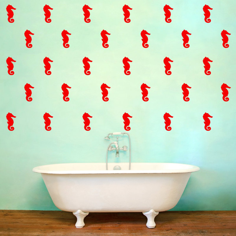 Décalcomanie murale vie marine hippocampe Cris, Rouge