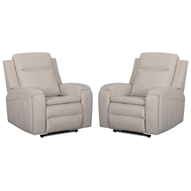 Aboubakr Power Recliner With Heat, Massage And Auto-Glide - Two Pack, Buffy Cream