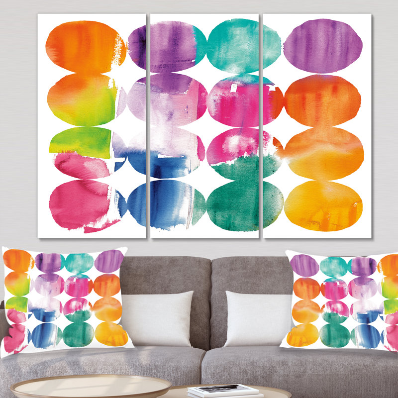 « circle abstract colorfields », peinture sur toile, reproduction d’image multi-parties, H 32 po x l 48 po x P 1 po