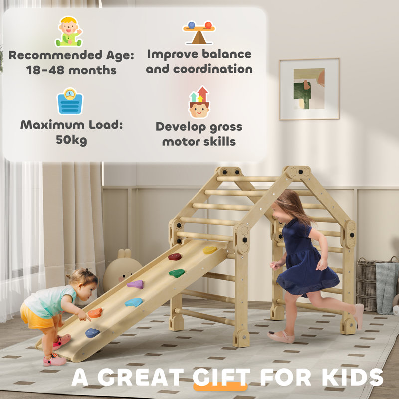 HOMCOM 177.8cm W Pine Wood And Multi-layer Board Kids Climber
