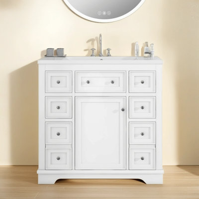 Karmanjit 36'' Free Standing Single Bathroom Vanity with Ceramic Top