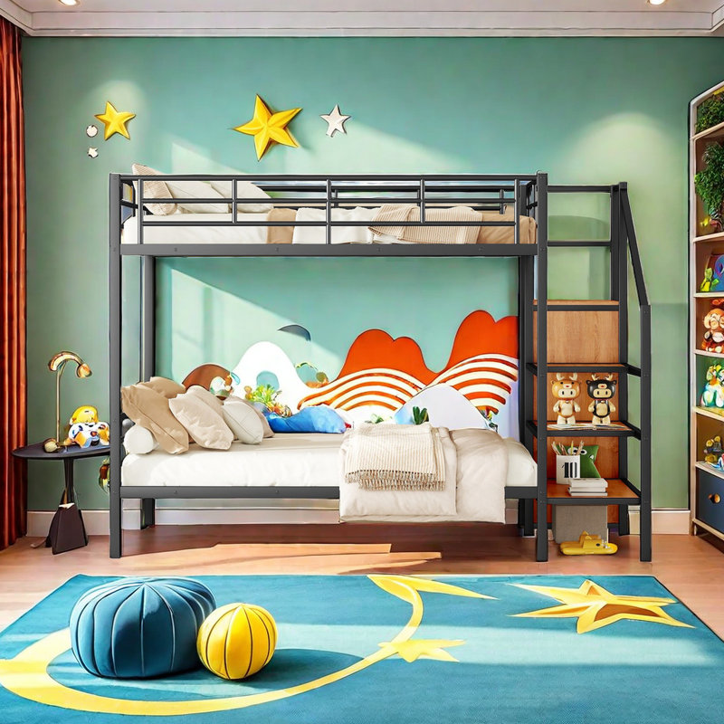 Eleuterio Kids Bunk Bed, Full Over Full, Black
