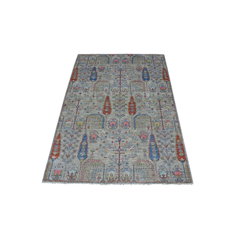 Tapis de zone en laine 3 pi 9 po x 5 pi 8 po noué la à la main one-of-kind
