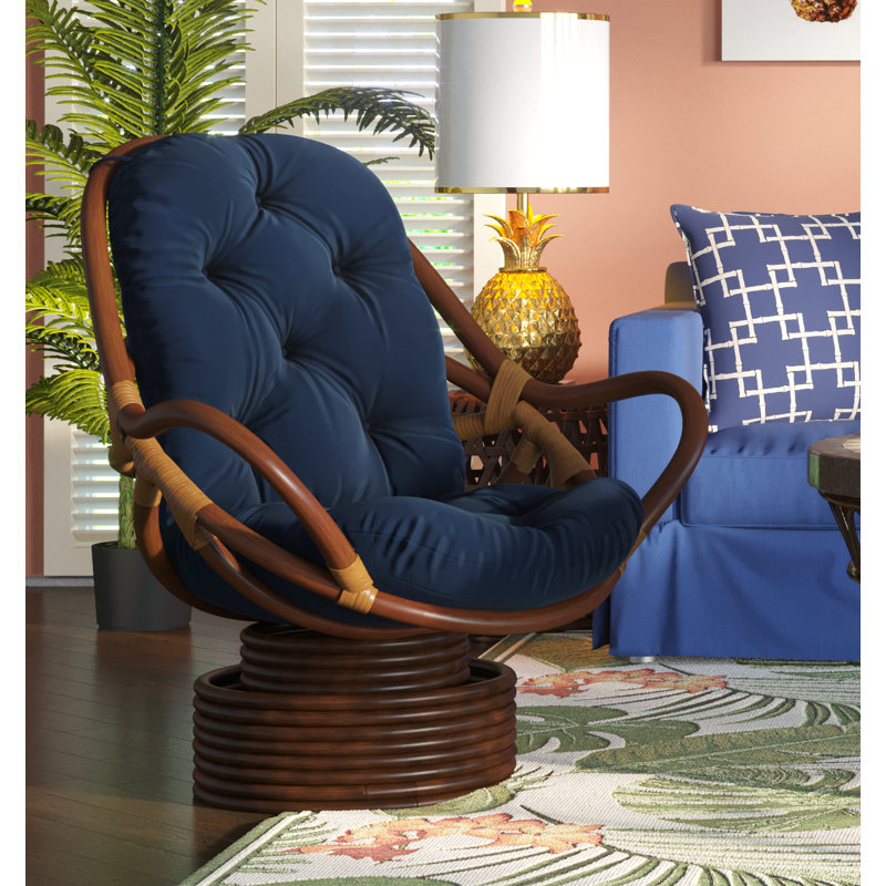 Fauteuil capitonné en polyester 33 po Bilyeu, Sergé de coton bleu marine