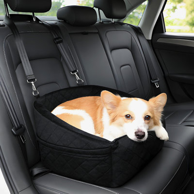 20 inch black Dog Booster Car Seat Comfy Dog Bed for Car with Safety Belt and Storage Pockets Detachable Washable Pet Car Seat for Small Medium Sized Puppies Cats Under 30-35 LB