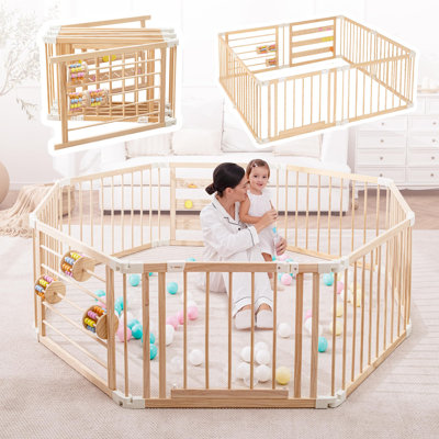 Parc pour bébé pliable en bois de pin massif avec jouets