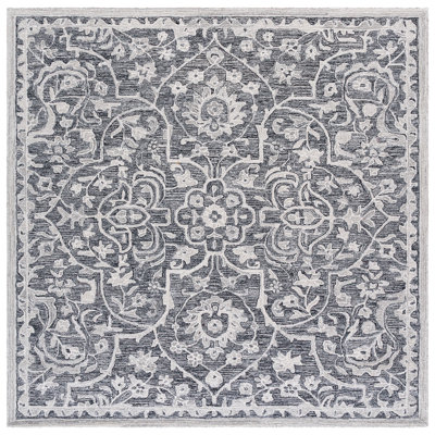 Laine touffetée à la main Juniper Tapis oriental en coton noir / ivoire