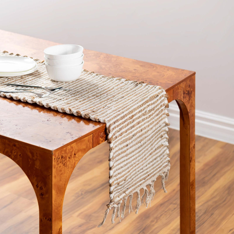 Tapis carré beige en jute tissé à la main Kassandra, Chemin de table 1 pi 2 po x 10 pi