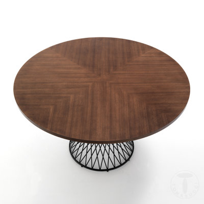 Amaja Walnut Round Metal Base Dining Table
