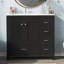 Meuble-lavabo noir 36 po avec lavabo en céramique, armoire de rangement abondante, 2 portes à fermeture douce et 5 tiroirs