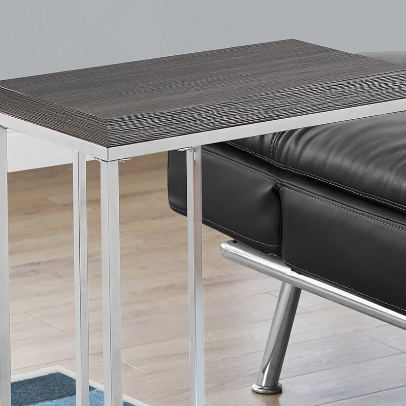Table d'appoint, en forme de C, bout, côté, collation, stratifié gris, métal chromé, contemporain, moderne