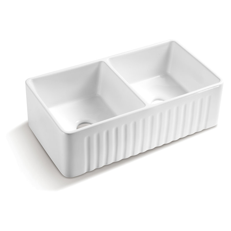 33*18*10" Ceramic White Kitchen Sink - Double Basin, Heat , Stain Scratch Rust , Fashionable Design Basin Preeminent