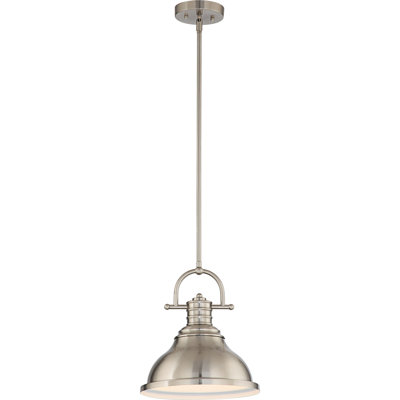 Abbie-J 1-Light Indoor Brushed Nickel Downrod Mini Pendant with 12"W Bell-Shaped Bowl