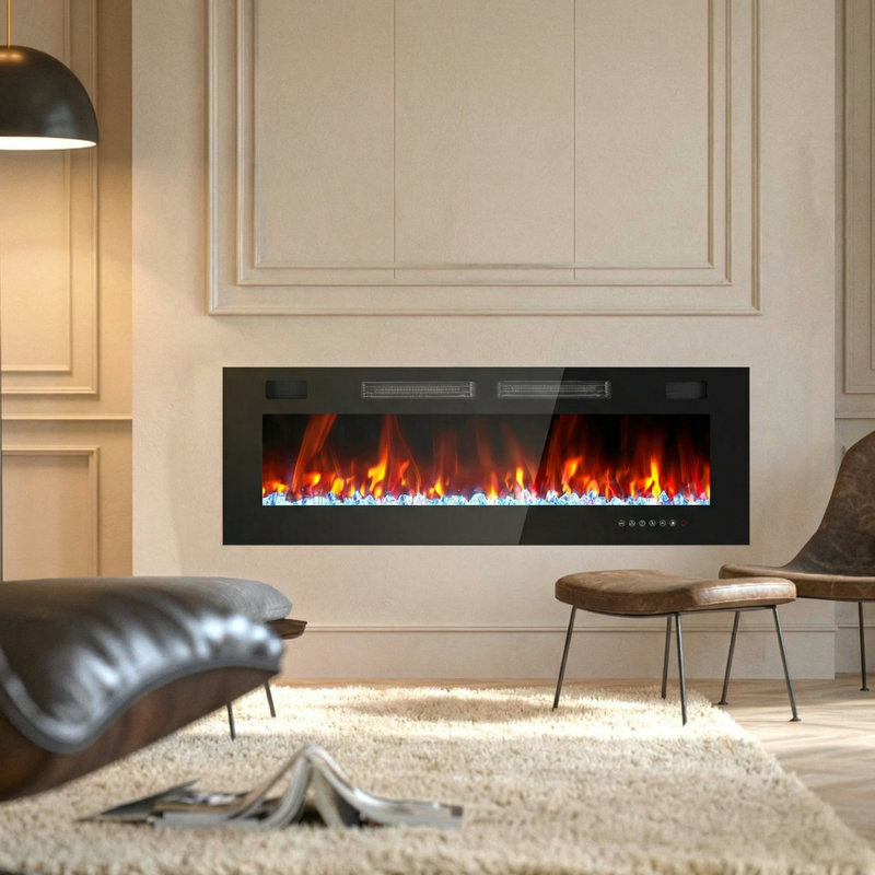 50"W Ultra Thin Recessed & Wall Mounted Electric Fireplace with Dual Heat Vents , 18" H x 50" W x 3.15" D