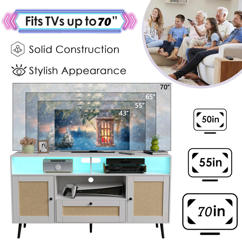 Meuble télé pour téléviseur de 70 po ou moins avec tiroirs et armoire de rangement Jonella