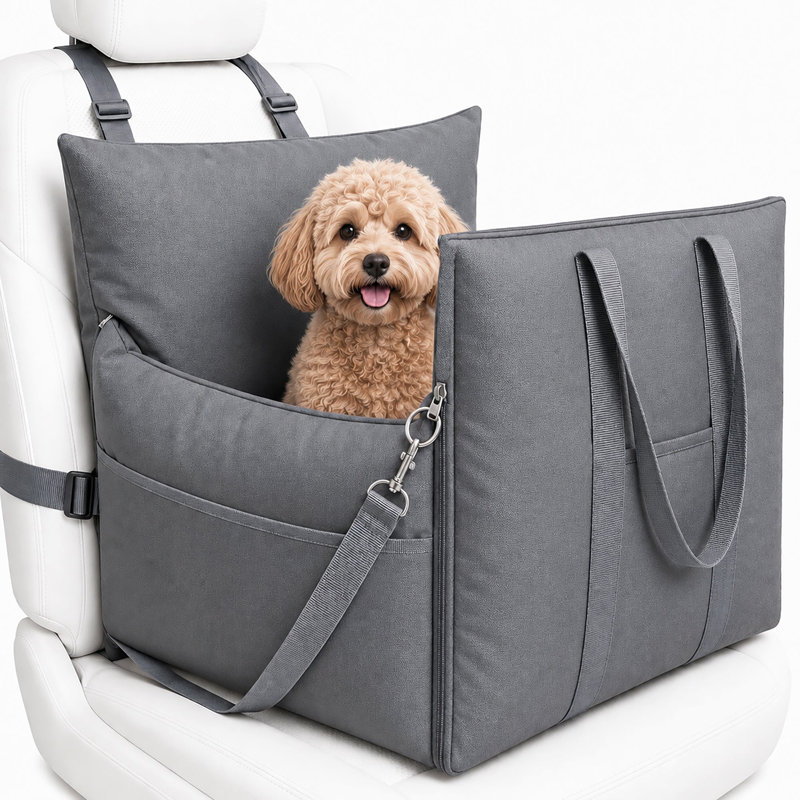 Siège d'auto et lit de voyage 2 en 1 pour animaux de compagnie Pet Life® RideNest, Gris