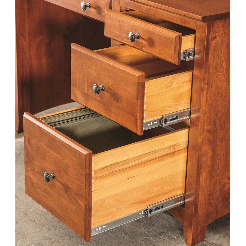 Malani 4 Drawer Solid Wood Desk in Warm Cherry