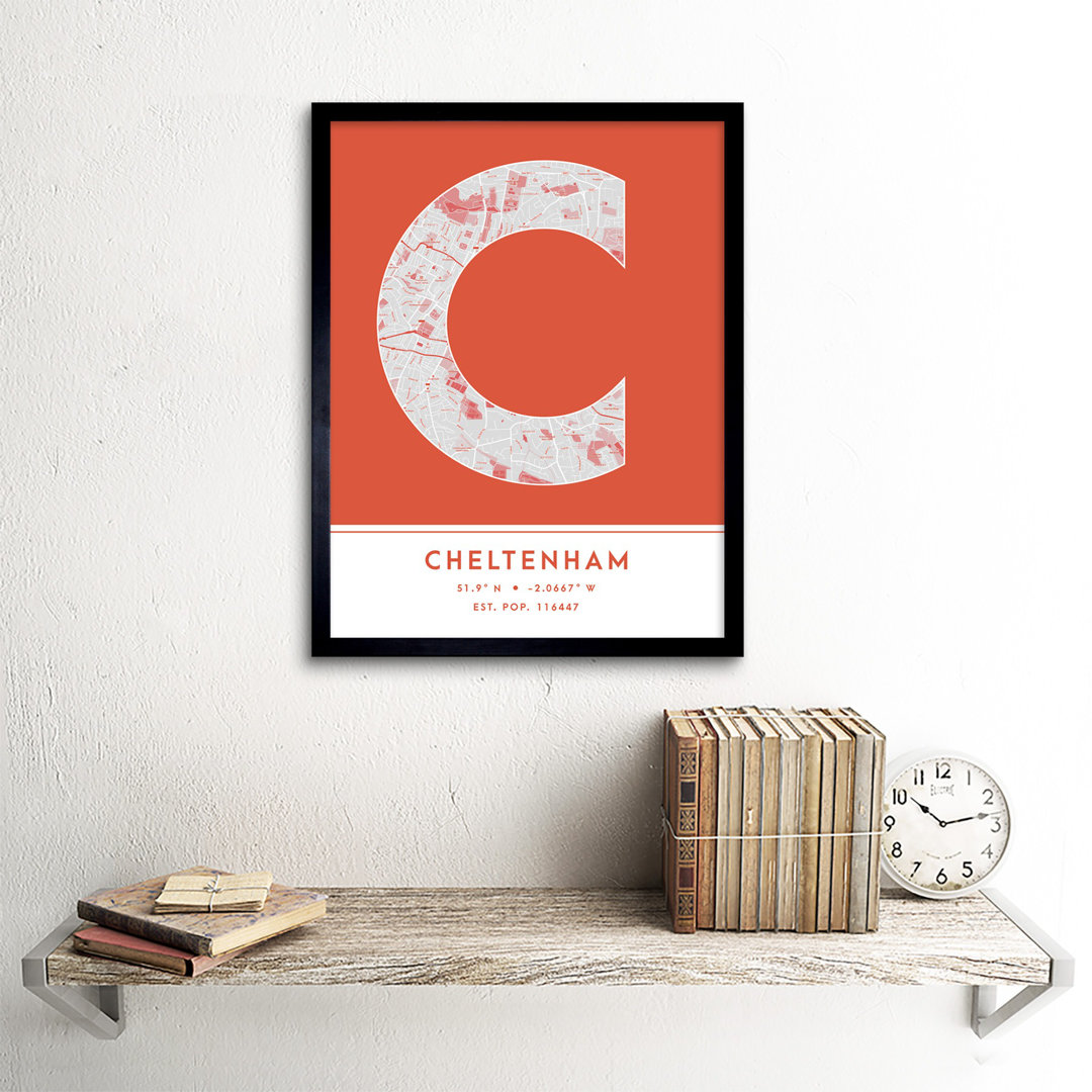 Cheltenham England United Kingdom City Map Orange - Single Picture Frame Typography