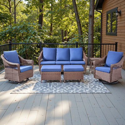Quirama 6 Piece All-Weather Rattan Outdoor Courtyard High Backrest Conversation Set With Swivel Chairs