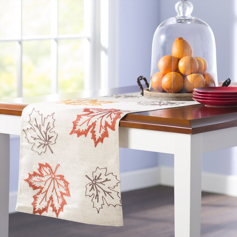 Dresden Embroidered Fall Table Runner, Natural, 70" L x 16" W