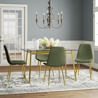 Ensemble de table de salle à manger 4 personnes Lastrup avec table rectangulaire de 47 po et 4 chaises rembourrées dorées