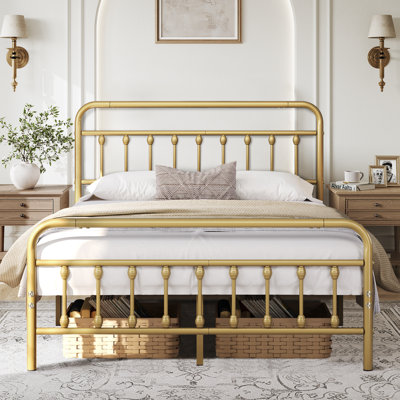 Metal Bed Frame with Vintage Headboard