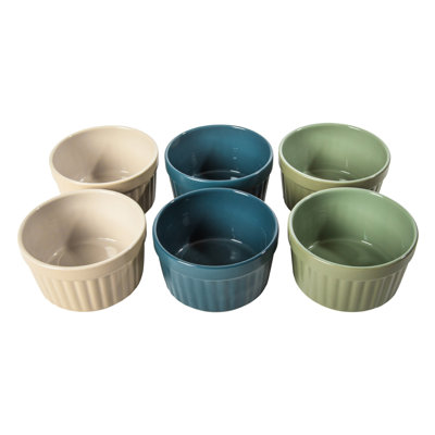 Crockpot Thornburg 6 Pack 14 Oz Stoneware Ramekins, Ribbed Oven Safe Baking Dishes, Assorted Colors