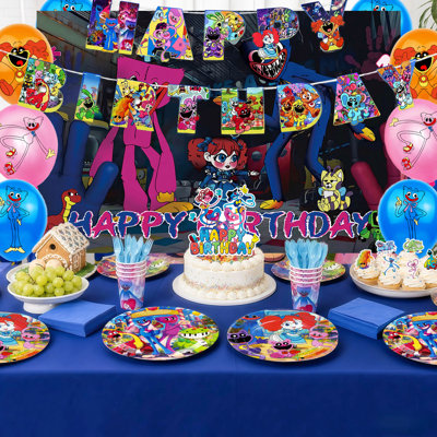 Poppy Playtime Birthday Party Backdrop Decor Decorations,110 Pcs Poppy Playtime Party Supplies & Poppy Playtime Party Tableware for Kids Set