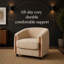 Fauteuil d'appoint moderne incurvé en forme de tonneau avec panneaux latéraux verticaux en bois massif, fauteuil rembourré en polaire douce avec coussin d'assise amovible, fauteuil lounge ergonomique-1923829873