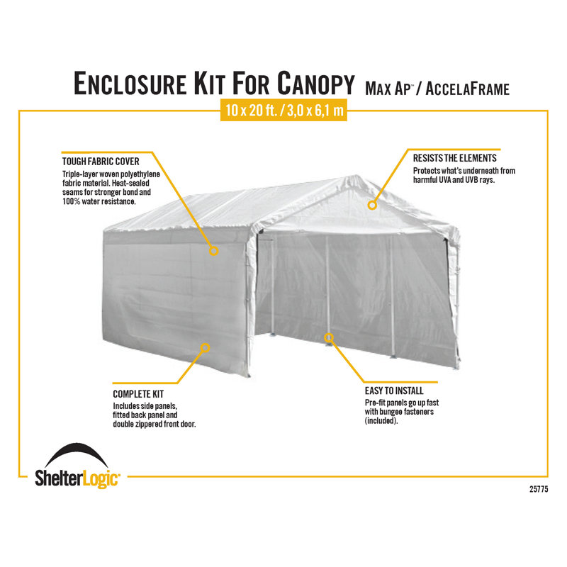 ShelterLogic White Fabric Canopy Enclosure Kit with Zippered Door, 10 x 20 ft