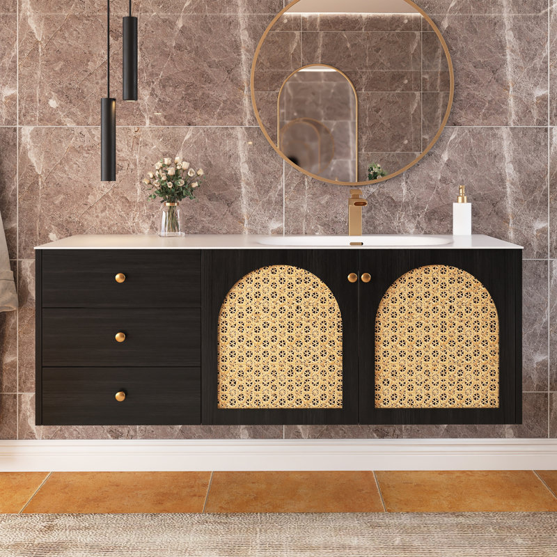 60" Wall Mounted Plywood Bathroom Vanity With Sink